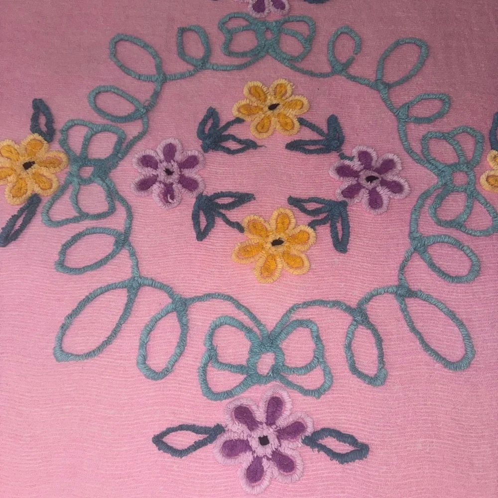 Vintage 1940 1950 Chenille Bedspread Embroidered Floral Cottagecore Shabby Chic